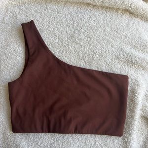 Girlfriend collective brown one shoulder sports bra